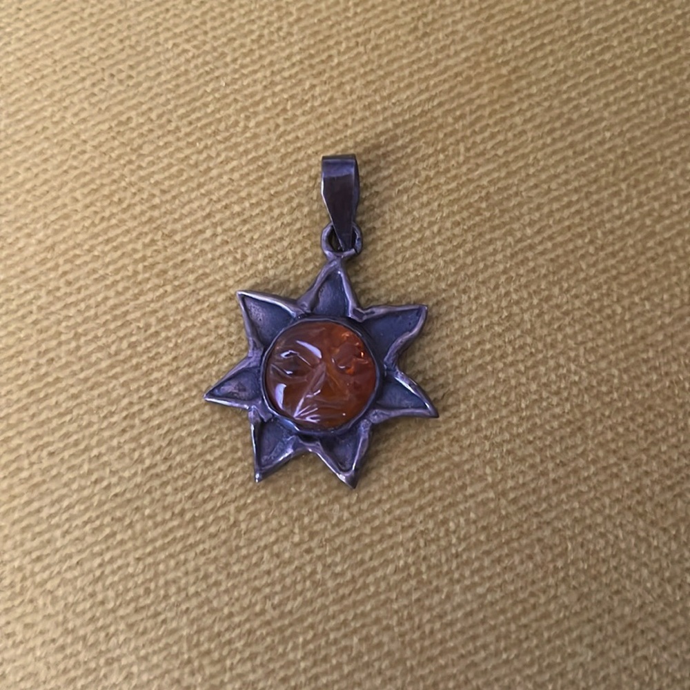 Vintage Silver and Amber Sun Pendant
